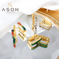 Ason Trendy Geometric Fashion Colorful Cubic Zirconia Big Hoop Earrings Stainless Steel Gold Plated Wedding Earrings for Women