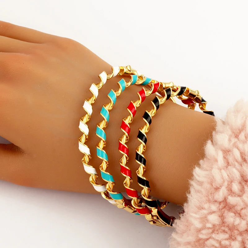 Dainty Fashion Rainbow Twist Shape Cuff BangleSparkly Colourful Enamel 18K Gold Bracelet Charm Jewelry Wholesale Supplies