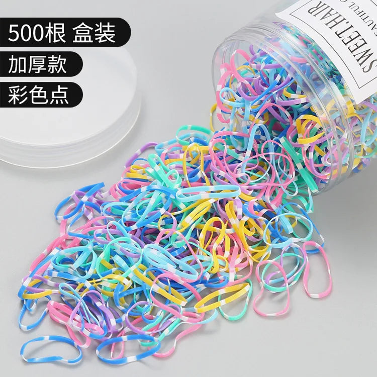 Fanyue Dot 500pcs One Box Thickened Disposable Elastic Hair Bands Fashionable Cloth Hair Scrunchies for Baby Kids Girls Hair