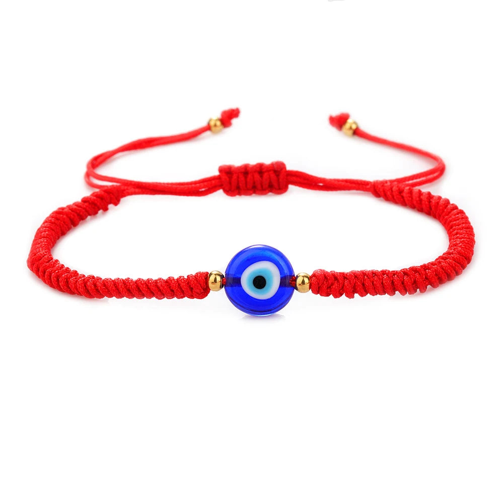 Blue Eye Round Beads Bracelet Evil Turkish Eye Friendship Jewelry Handmade Braided Red Thread String Bracelet