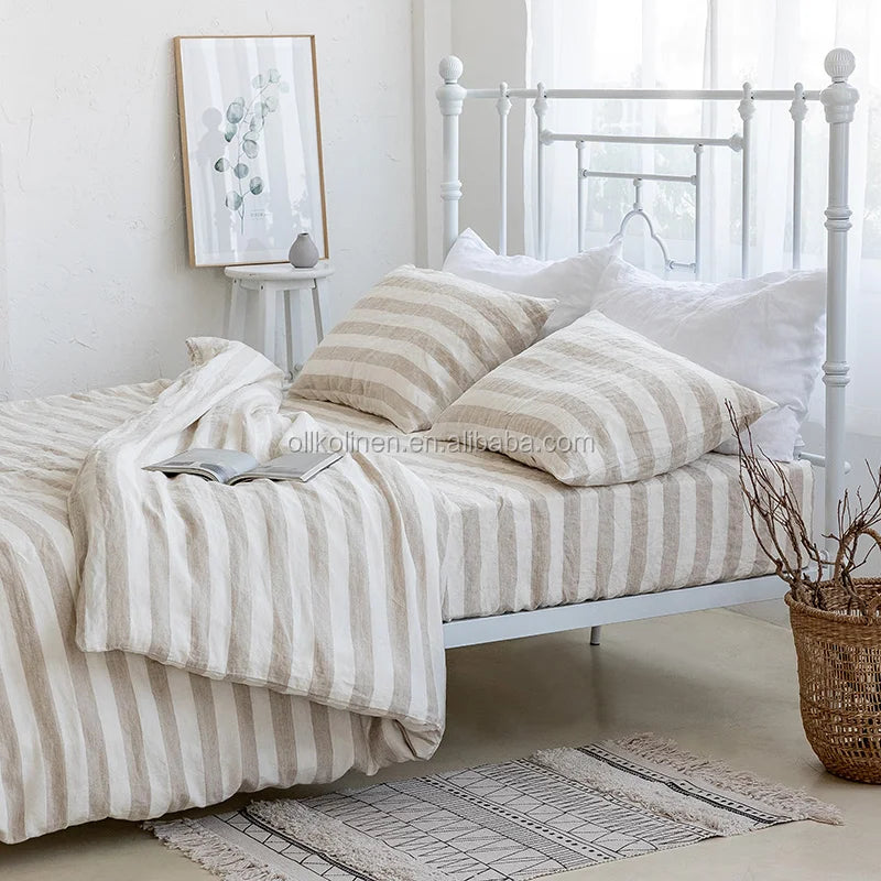 100% French Flax Linen Bedding Wholesale Oeko-tex Standard 100 Nature Linen Duvet Cover Set king Stone Washed Bedding Set