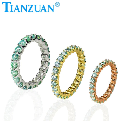 0.1ct 3mm Blue Green and Yellow Green Round Shape Full of Band Moissanite Diamond 925 Silver Eternity Band Jewelry Engagement