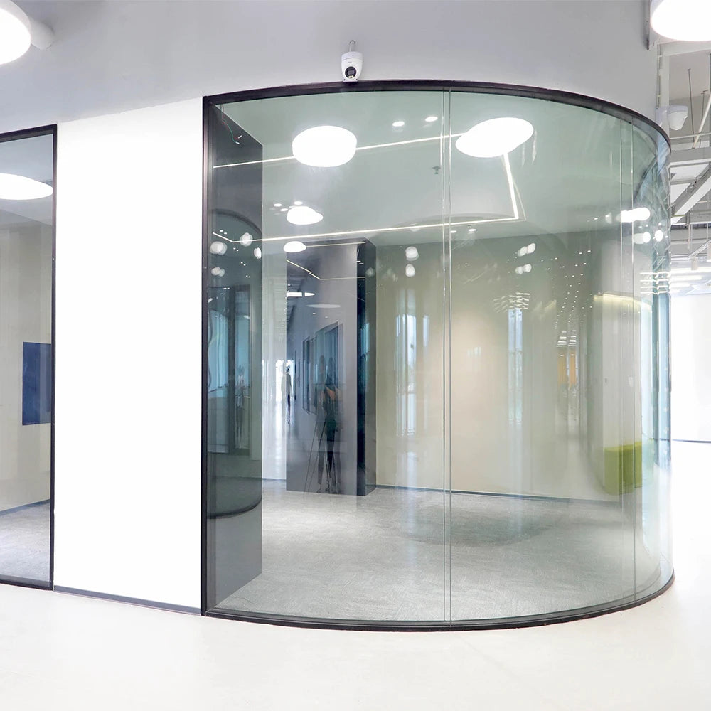 10mm Thick Tempered Glass Partition Fully Circular Aluminum Frame Modern Design for Soundproof Office Home Office Hospital Walls