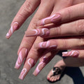 Vendor Wholesale Long Pink Wave Press on Nails Acrylic Hand Painted False Nail Tips for Women
