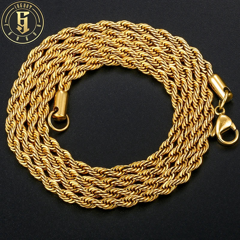 Wholesale Non Tarnish Necklace Real 18k Gold Plated Stainless Steel Twisted Link Men Women Jewelry Thin Rope Chain