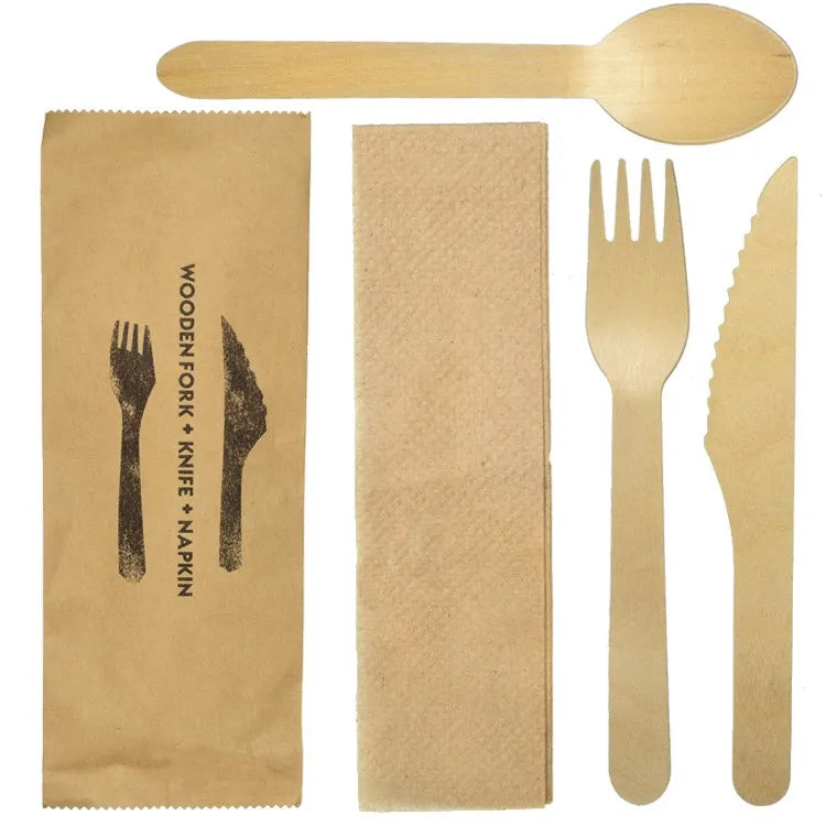 Disposable Spoons Forks Knives Set Customized Wooden Cutlery
