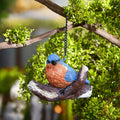 Blue Orange Robin Bird Resin Hanging Ornament with Weathered Wood Stump Realistic Feathered Garden Decor for Outdoor Patio