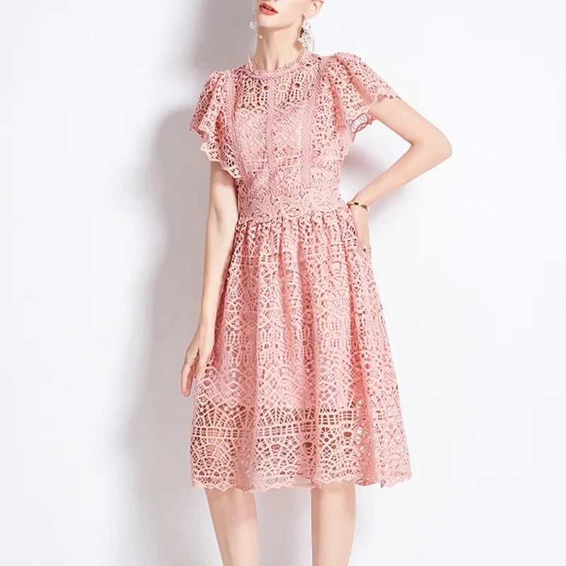 American Women's Floor-Length Lace Dress Summer New Zippers Embroidery Design Sense Elegant Temperament Dress