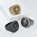 Personalized Vintage Meander Wrapped Edge Domineering Lion Head Stainless Steel Rings Men's Ring Wholesale