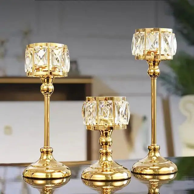 Crystal Candlestick Hotel Golden Dinner Home Wedding Decoration Crafts Candle Holder