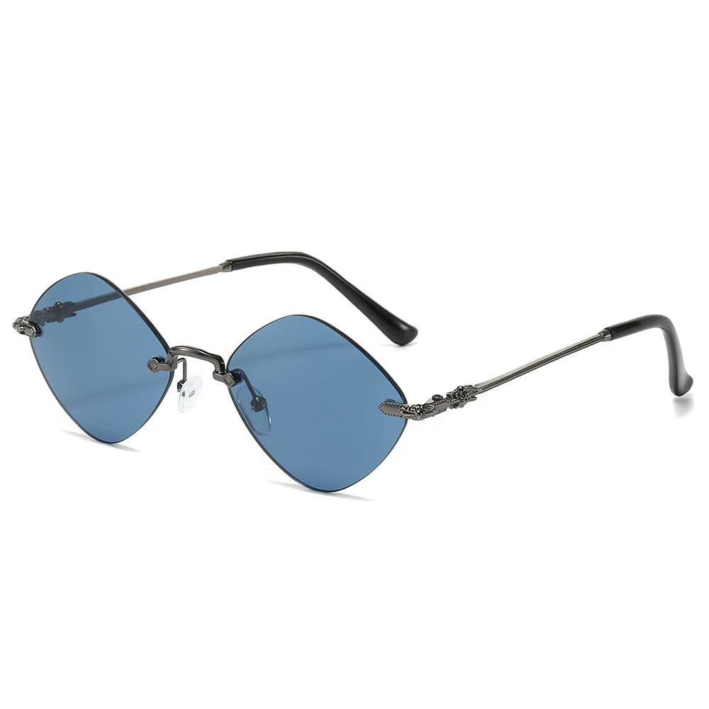 7133 2023 Hot Selling Rimless Oversized Irregular Metal Frames Womens Fashion Sunglasses