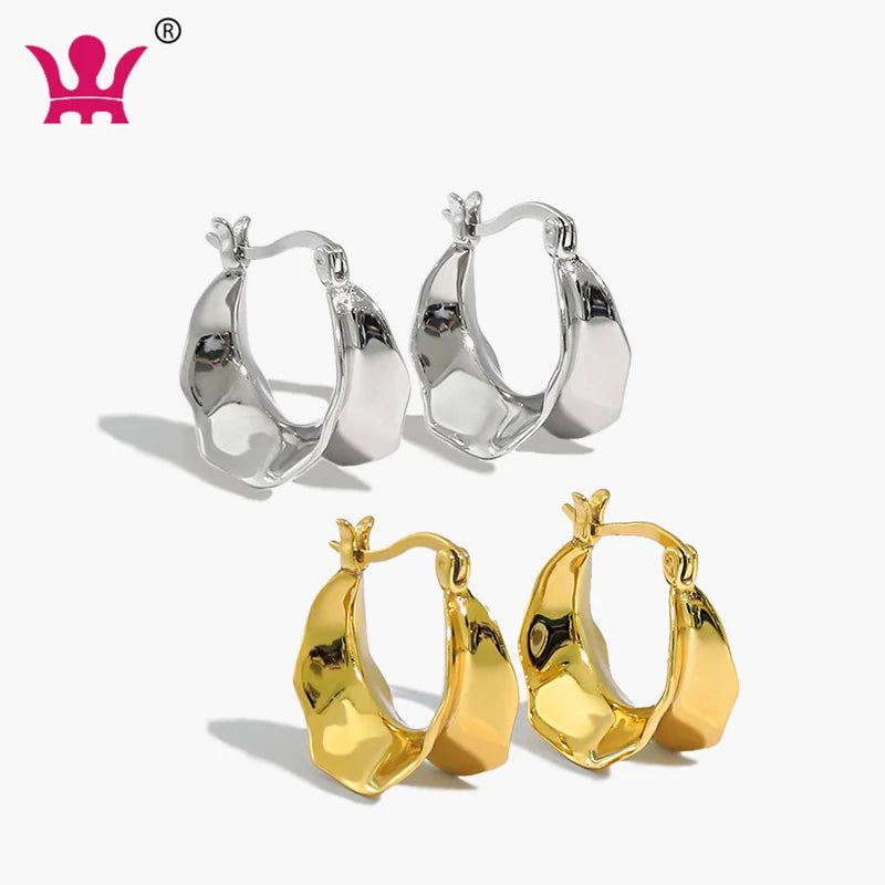 Trendy 925 Sterling Silver Stud Earrings Statement Irregular Leaves Hoop Design Fine Jewelry