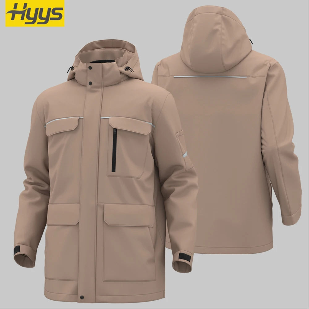 Wholesale Winter Hooded Outdoor Jackets for Construction Work Wear Medium Length Work Clothes Coat