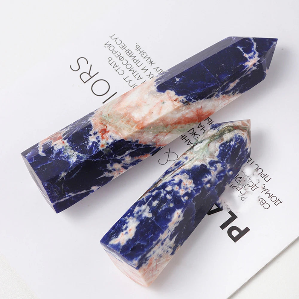 Natural Sodalite Hexagonal Chakra Stone Point Healing Hexagonal Wand Column Other Crystal Crafts