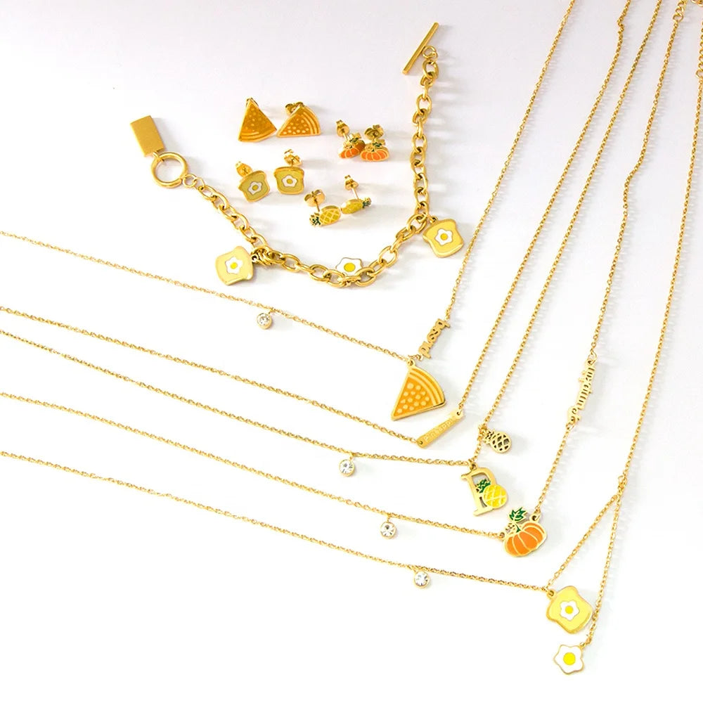18k Gold Plated Stainless Steel Accessories Women Earring Necklace Jewellery