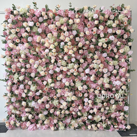 Customized Wedding Background Grind Net Artificial Rose Flower Wall Panel Wedding Backdrop Decoration