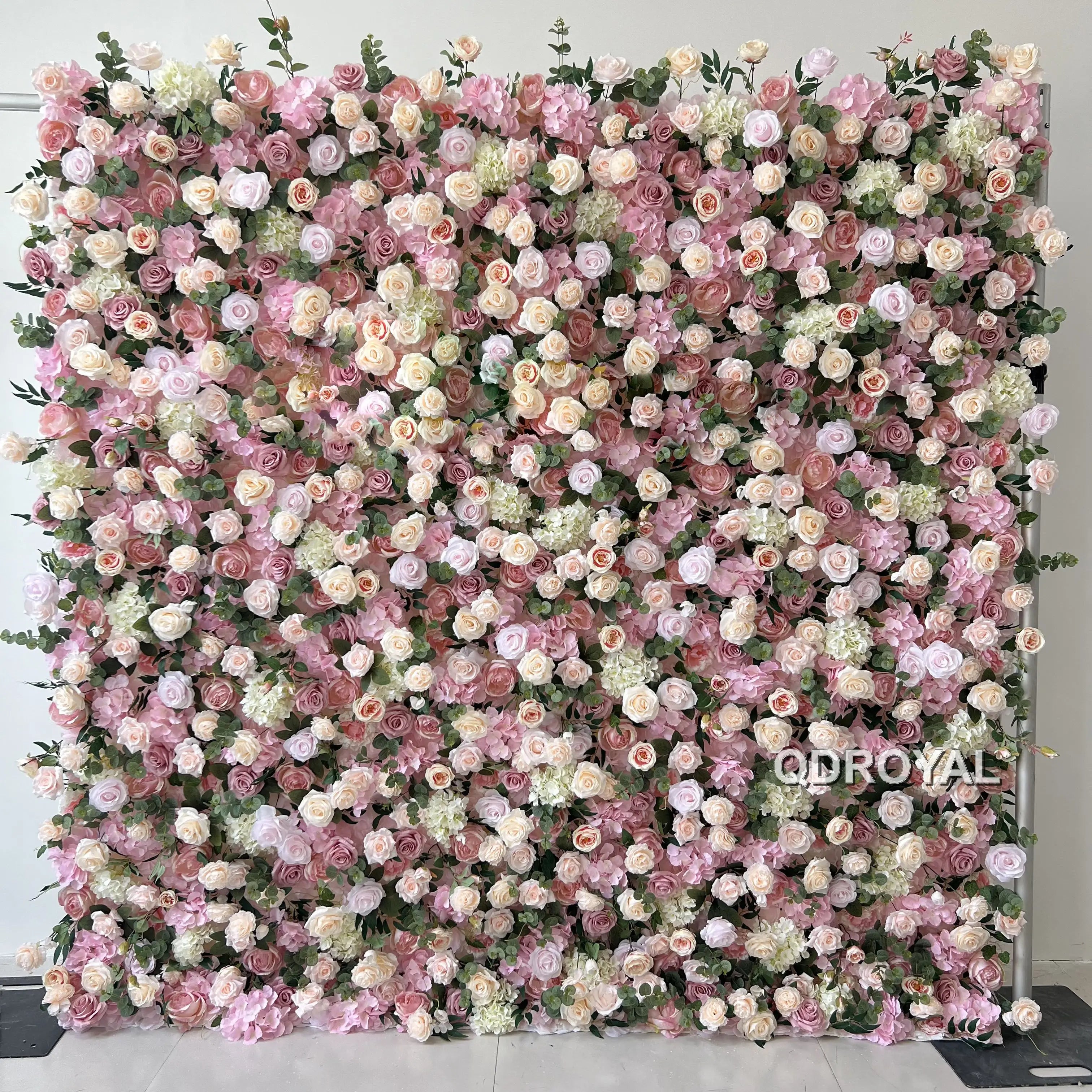 Customized Wedding Background Grind Net Artificial Rose Flower Wall Panel Wedding Backdrop Decoration