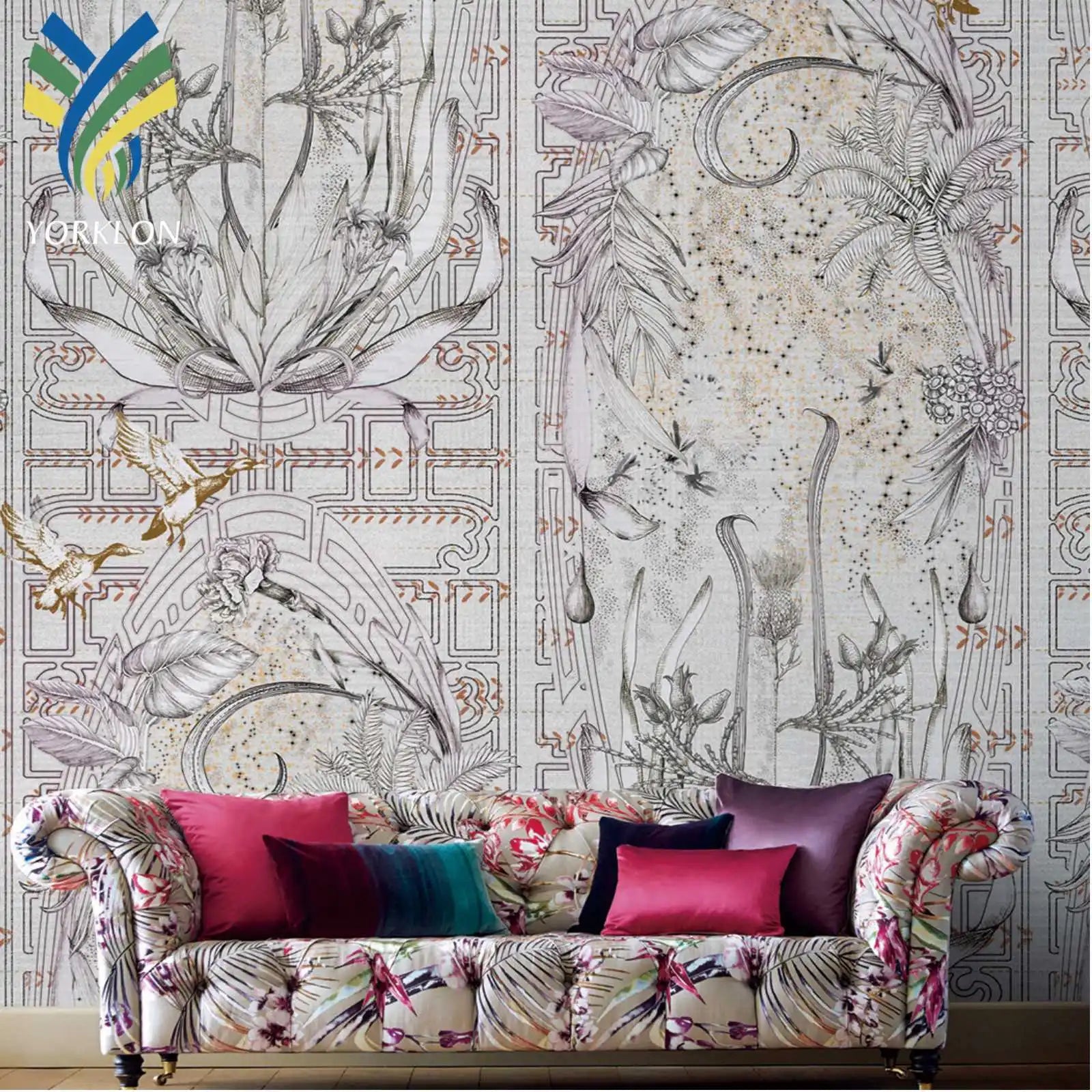 Customized Modern Design Waterproof 3D Big Flower Black Floral Wall Paper Decoration Murals Wallpaper