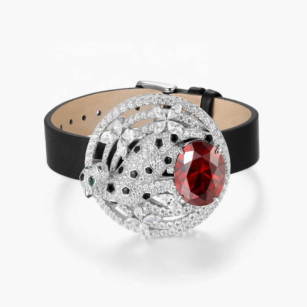 New Arrival Design Adjustable Black Leather Leopard Wrist Luxurious Style Jewelry Sterling Silver 925 Bracelets