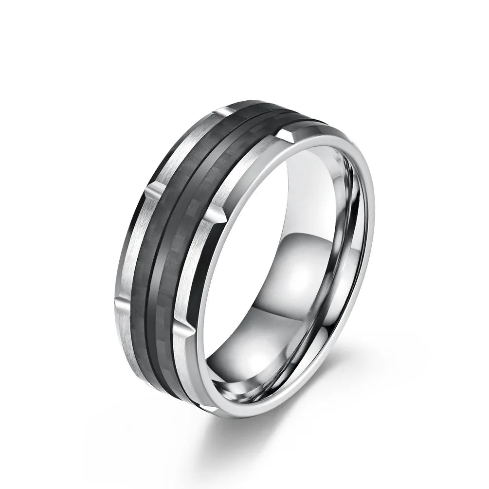 Alin Men's Stainless Steel Rings Classic Style Thin Carbon Fiber Wedding Bands Accessories Jewelry