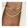 Men Women 2-5mm 40-55cm 14K Gold Plated Choker Flat Snake Chain Blade Necklace
