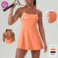 Outdoor Golf Sportswear Cross Back One Piece Athletic Skirt Suspender Padded Tennis Dress for Women