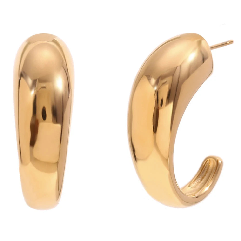 High Quality Waterproof Stainless Steel C-shaped Gradient Chunky Hoop Earrings Smooth Metal PVD Plated Ear Jewelry Gift