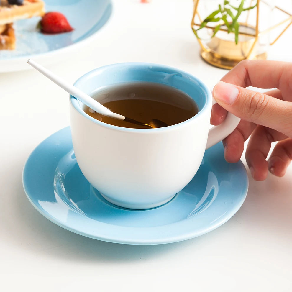 Elegant Chinese Teaware 220ml Porcelain Blue Coffee Cup Set Customizable Color & Logo