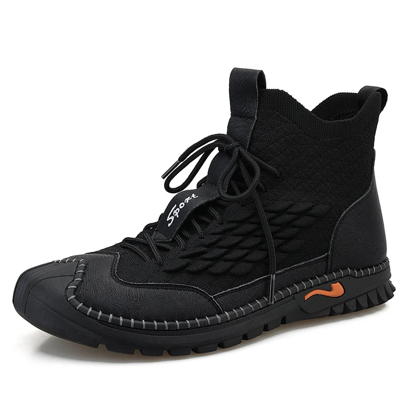 Factory Supply Fashion Men Leather Boots Casual Walking Shoes Comfy Soft Sock Sneakers Handmade Ankle Boots for Men