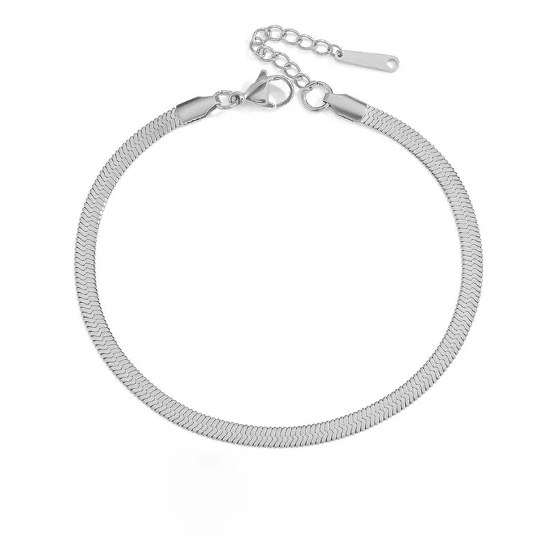 FanYue INS Fashion Jewelry 2022 New 4MM Stainless Steel Flat Snake Chain Anklet Simple Stainless Steel Anklets Women