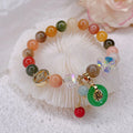 Retro Trendy Green Jade Crystal Natural Round Bead Gemstone Floral Charm Bracelet for Good Luck Women Jewelry