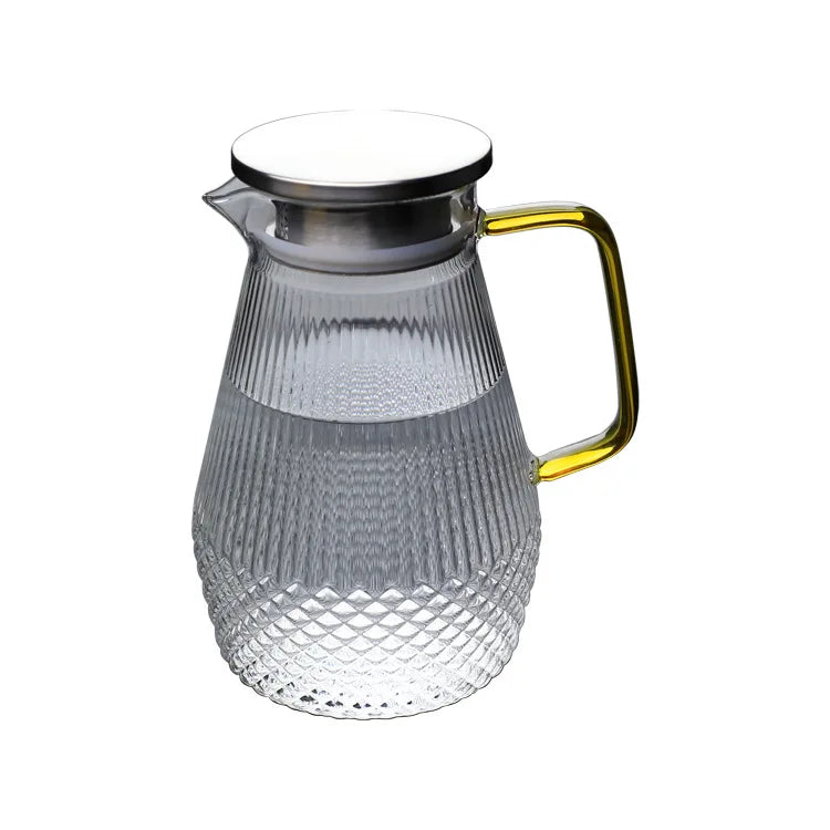 Creative Hammered Water Jug Clear Glass Pitcher with Lid Water Carafe with Handle TeaPot for Tea Juice 1600ml