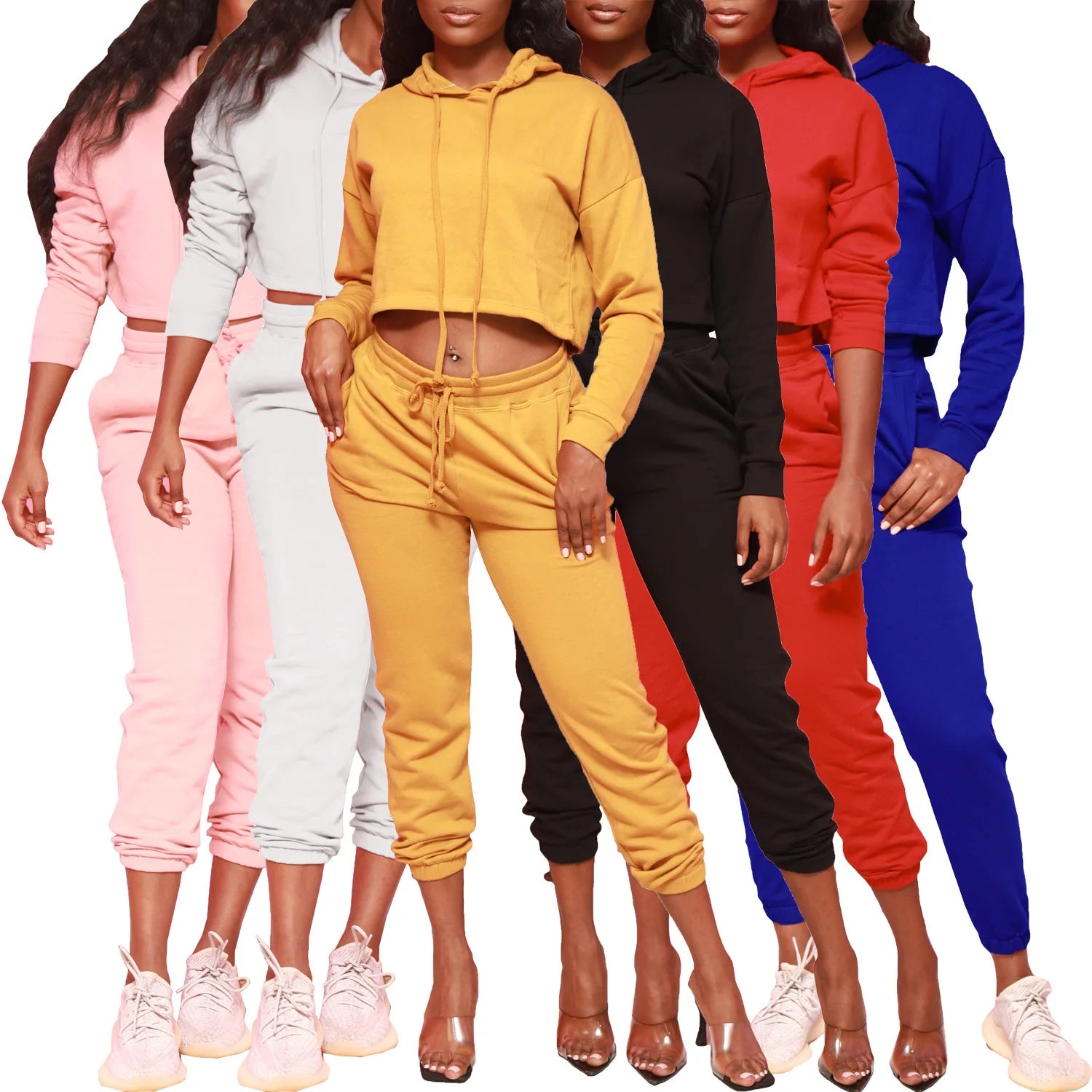 Free Labels Print Custom Design Fashion Two-piece Set Hip Hop Cropped Pullover Women's Hoodie Sweatshirt Suits for Young Girl