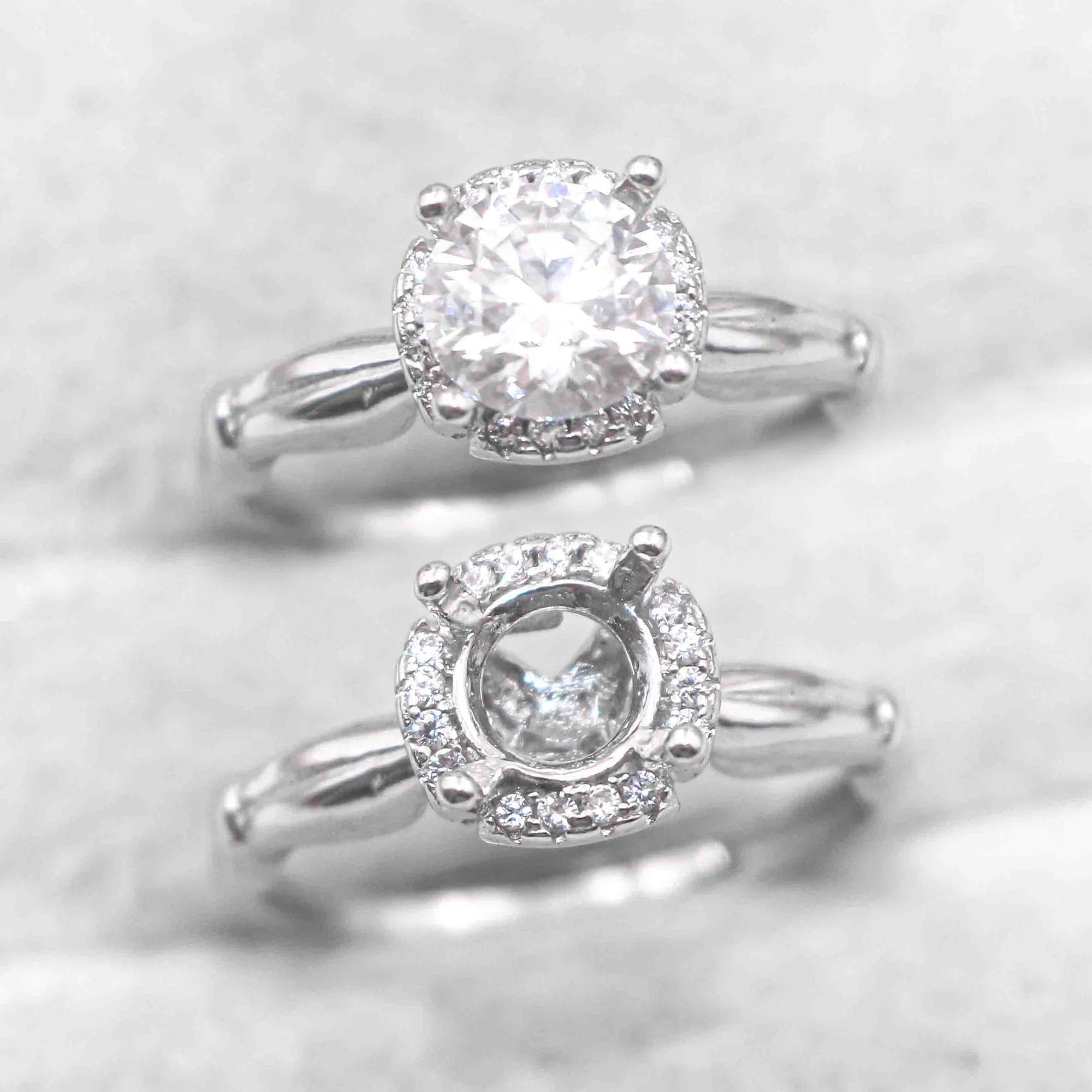 Sterling Silver 6.5mm/1 Carat Semi Mount Ring Frame Blank Moissanite Diamond Setting Base Without Center Stone Inlay for DIY