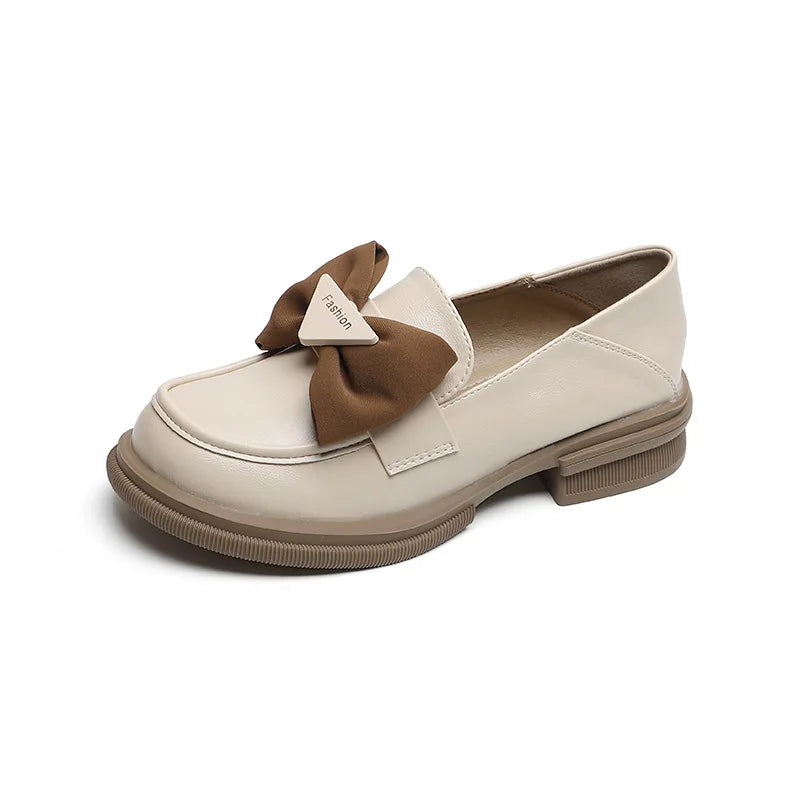 New Spring and Autumn Soft-soled Single Shoes Women's Bow Retro Platform Loafers British Style Small Leather Shoes Thick Heels