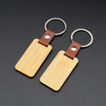 DIY Blank Bamboo Surfboard Keyring Personalized Leather Car Key Chain Custom Logo Rectangle Wooden Keychain for Souvenir Gift