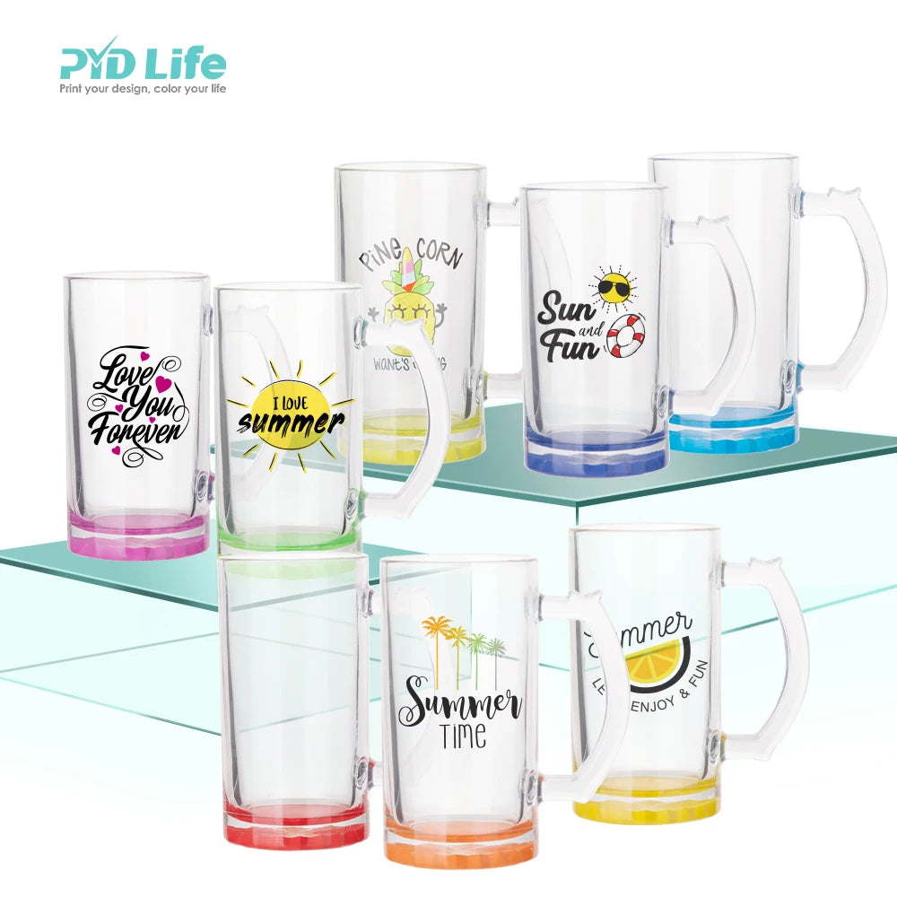 PYD Life 16oz 480ml Wholesale Drink Directly Colors Bottom Sublimation Blank Clear Beer Glass Mug