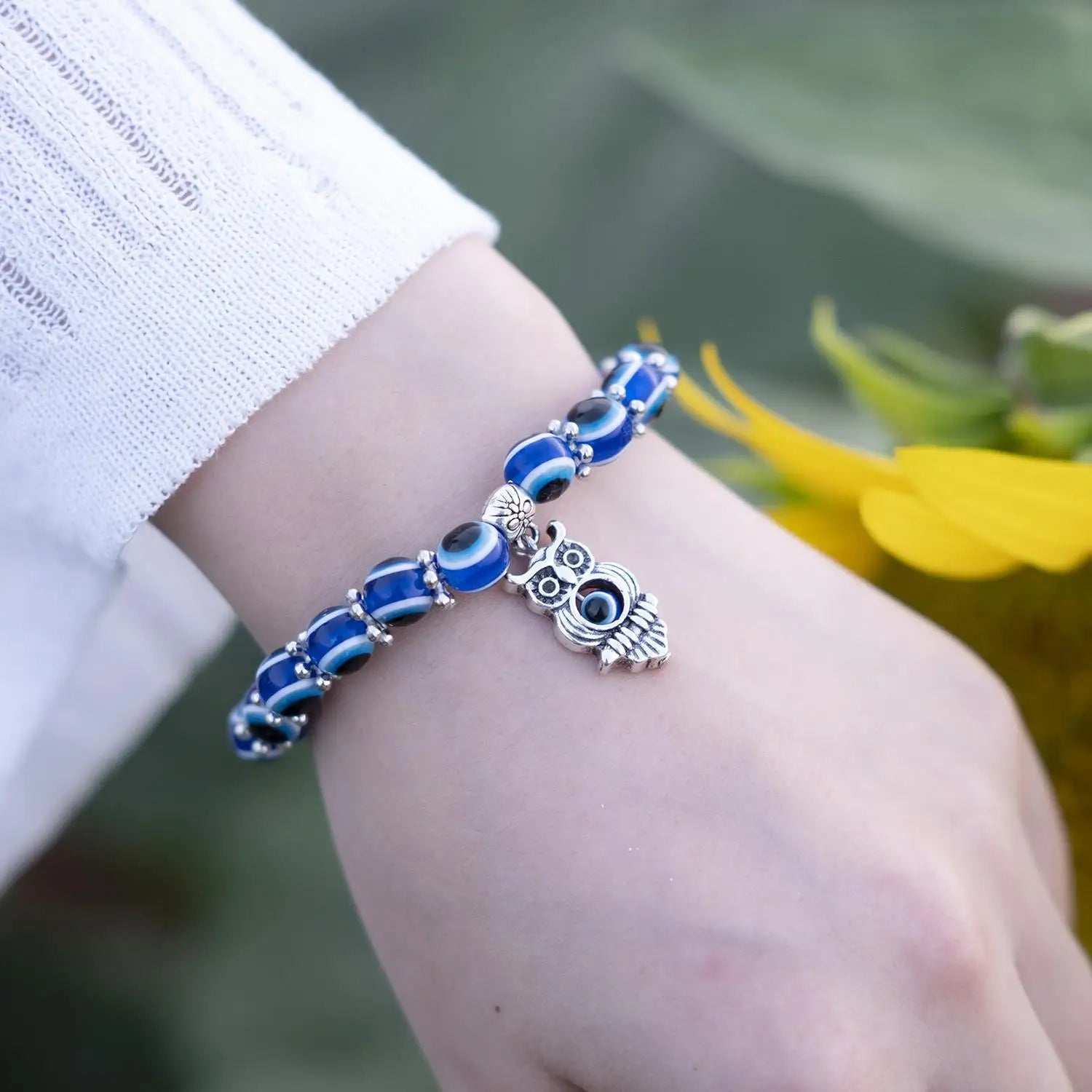 Hot Selling Fashion Devil Eye Triple Protection Beaded Bracelet for Men Women Beaded Animal Pendant Elastic Bracelet