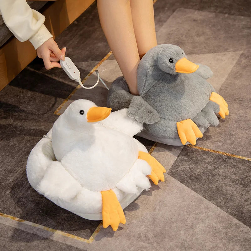 Electric Foot Warmer Heater Kawaii Stuffed Animal Plush Goose Warm Foot Cover Feet Heating Pads