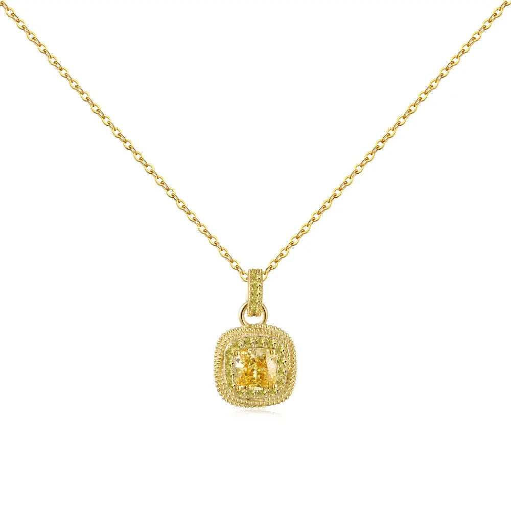 Trendy Luxury Fine Jewelry 18K Gold Plated 925 Sterling Silver Necklaces Set Square Pendant Cz Cubic Zirconia Necklace for Women