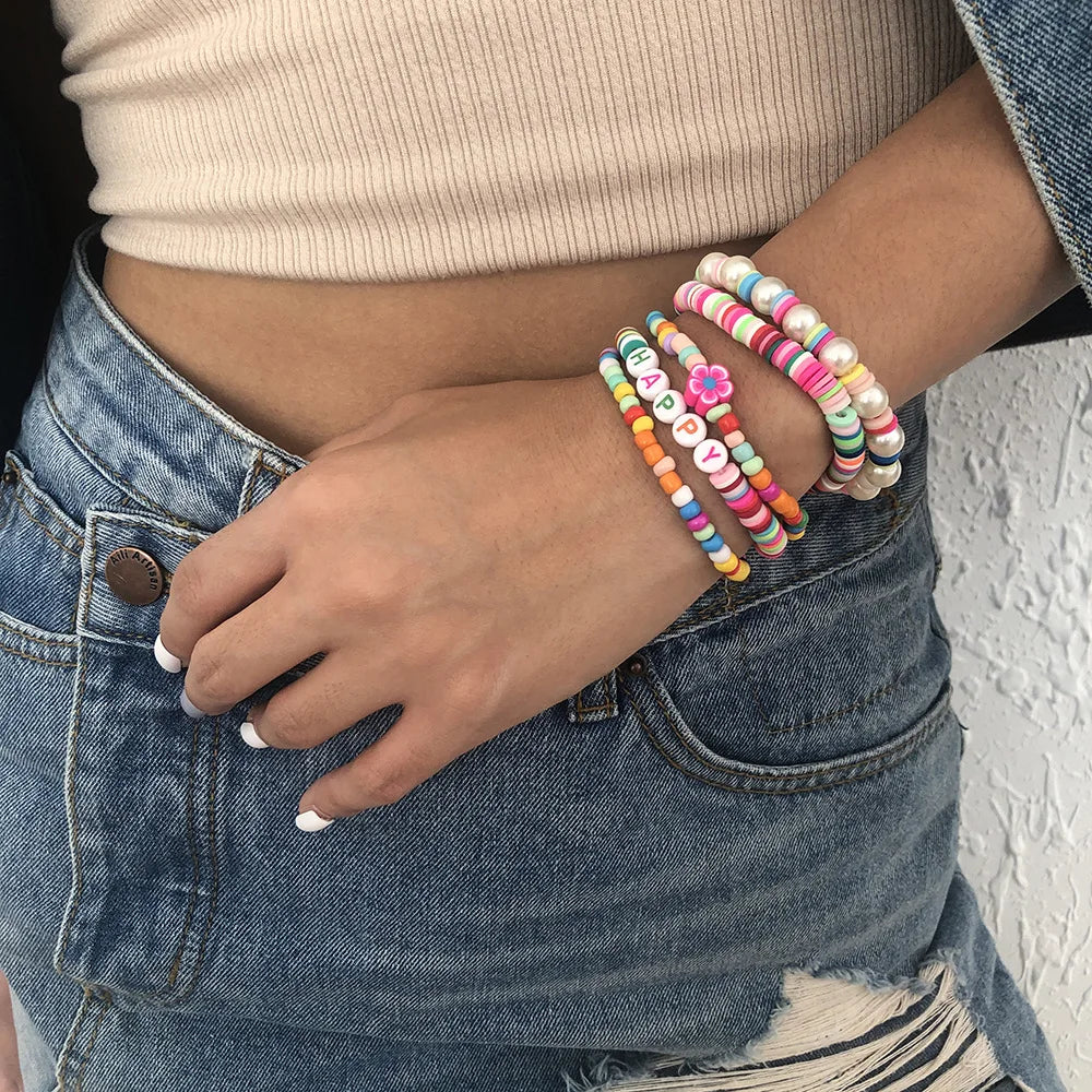 Cheap Price Boho Custom  LOVE Beads Motivational Bracelets Yin Yang Polymer Clay Bracelet Christmas Charm Bracelet