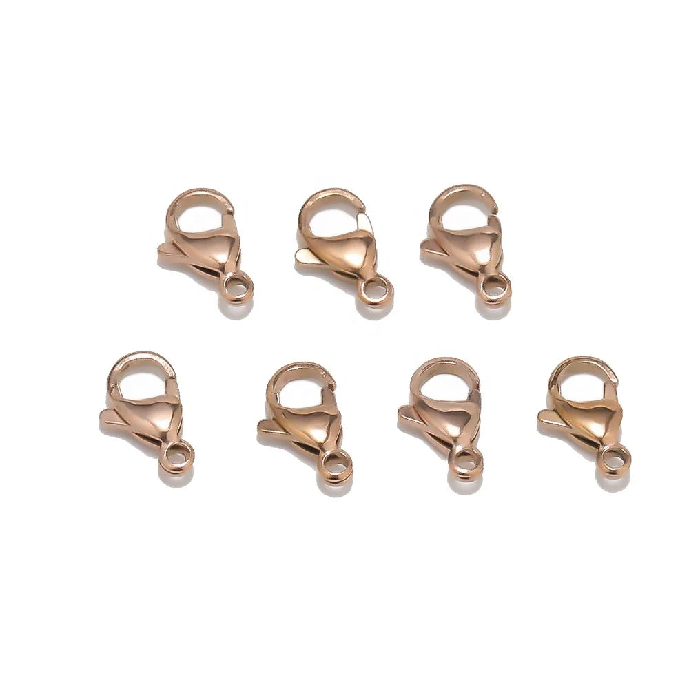 Stainless Steel 9mm 10mm 12mm 13mm Rose Gold Color Lobster Clasps Hooks Connectors DIY Necklace Jewelry Making Bracelets