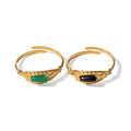 18K Gold Plated Stainless Steel White Natural Stone Jade Cubic Zirconia Sun Star Design Adjustable Ring