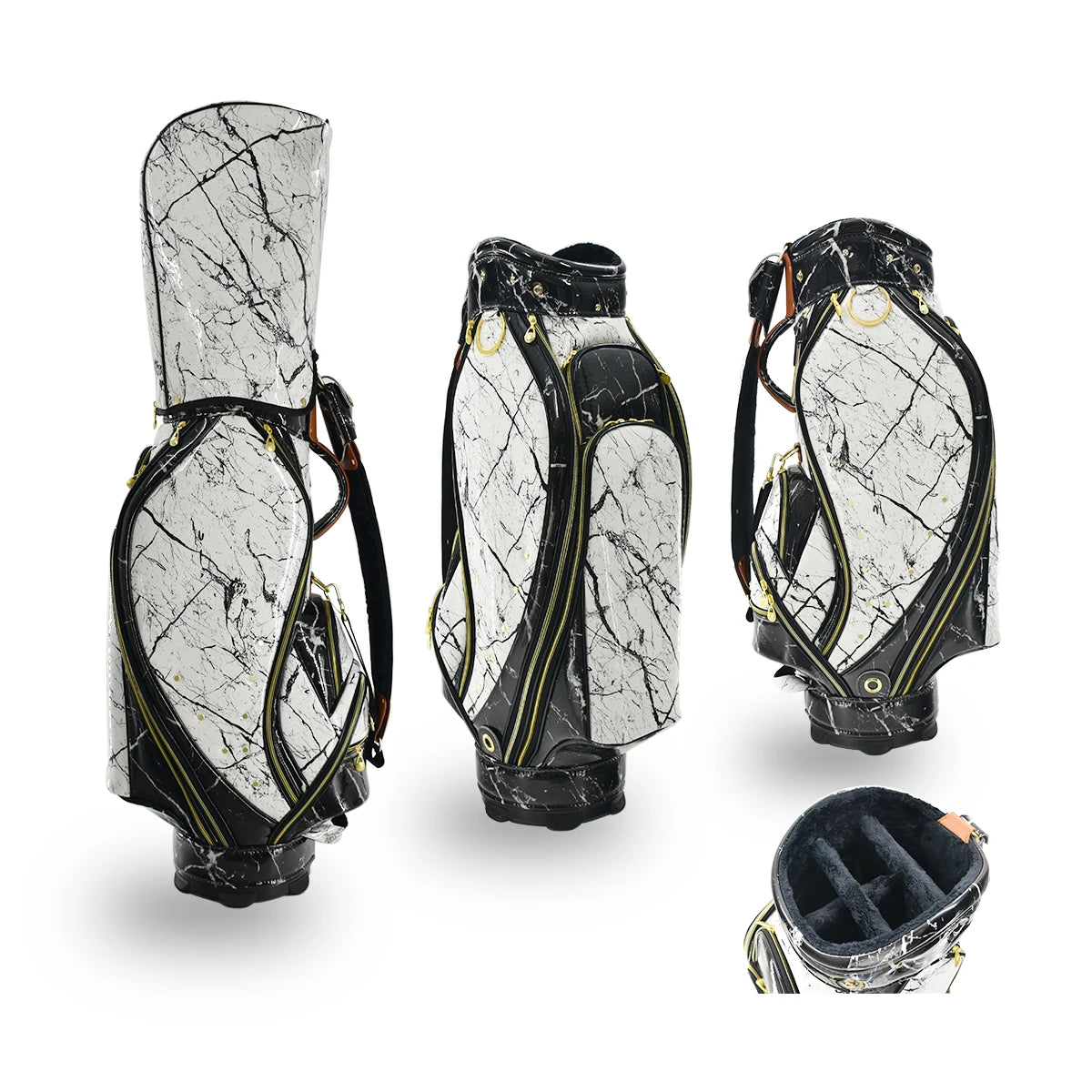 Hot Sale Waterproof Pu Leather Golf Bags with 5 Dividers Light Weight Marble Grain Golf Caddy Bag