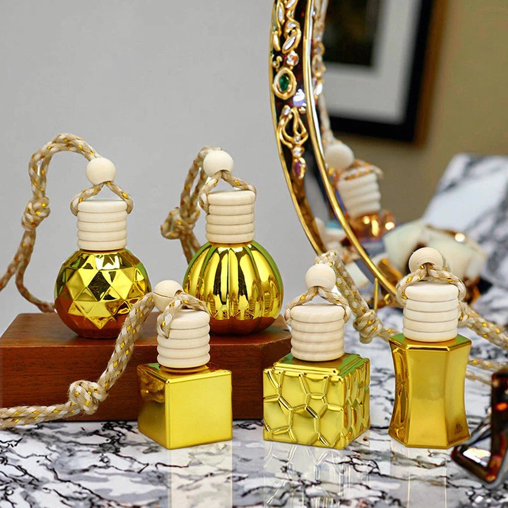 5ml 8ml Car Perfume square Black Golden Bottle Air Freshener Diffuser Hanging Empty Glass Refillable Bottle for Auto Pendant