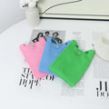 Women's Solid Color Mini Tote Bag Button Closure Polyester Knitted Phone Shoulder Bag