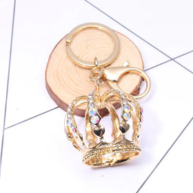 Fashion 3D Crown Shape Keychain Bling Crystal Rhinestone Crown Key Chains Metal Key Rings Charm Pendants Sparkly Crown Keychains