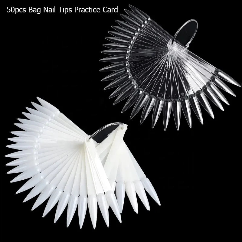 50Pcs Oval Fan-Shaped Color Cards Clean Black Nature Nail Polish Glue Color Board Nail Tips Color Display
