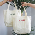 Reusable Vintage Canvas Large Tote Handbags for Women Medium Embroidery Cotton Tote Bag Popular Letter Cheap Shopping Bag