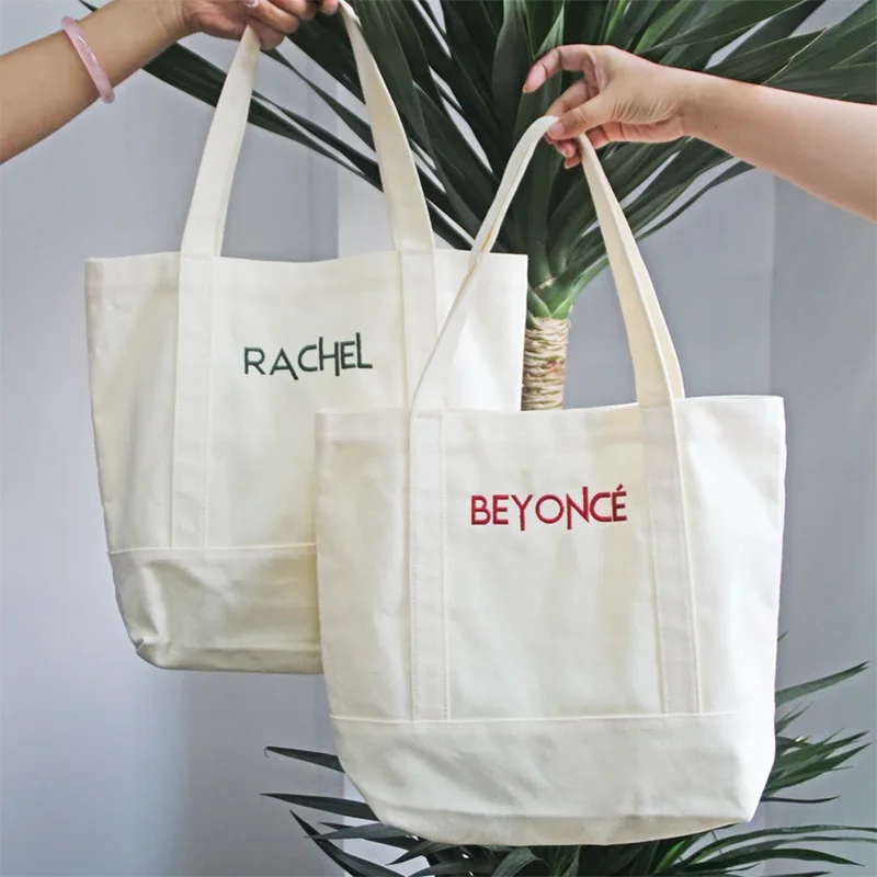 Reusable Vintage Canvas Large Tote Handbags for Women Medium Embroidery Cotton Tote Bag Popular Letter Cheap Shopping Bag